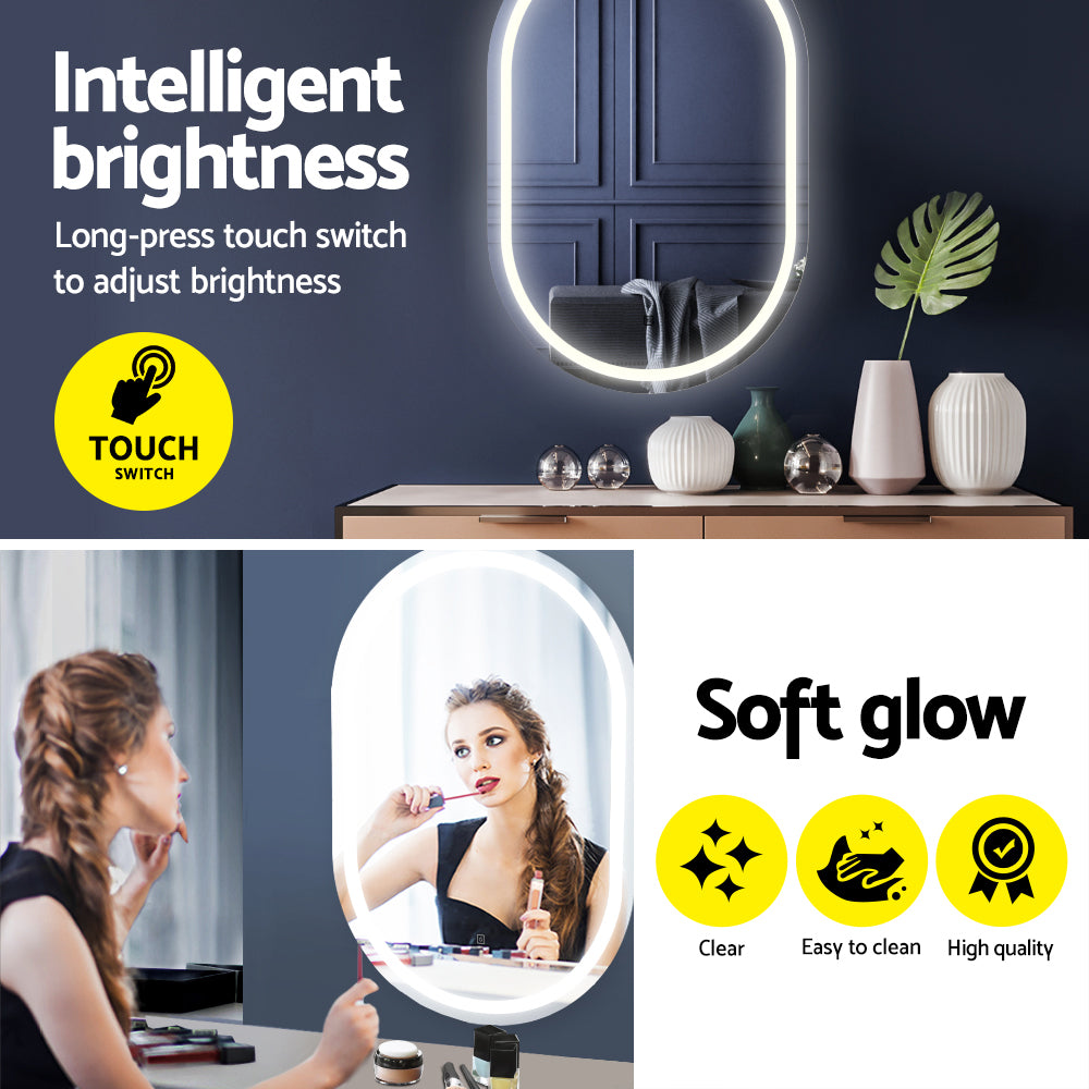 2 LED Wall Mirror With Light 50X75CM Bathroom Decor Oval Mirrors Vanity
