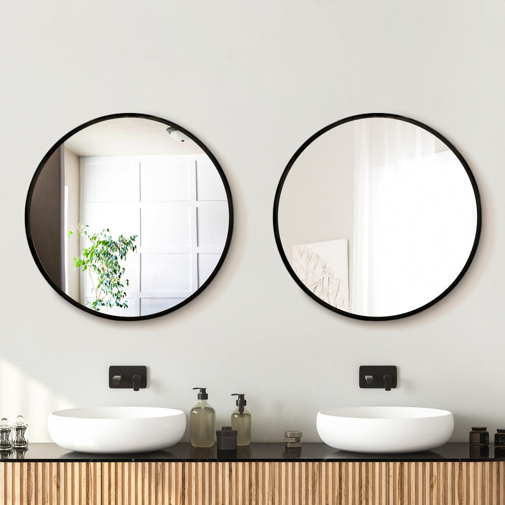 2 Wall Mirror Makeup 60cm Home Decor Framed Mirrors Bathroom Round Black