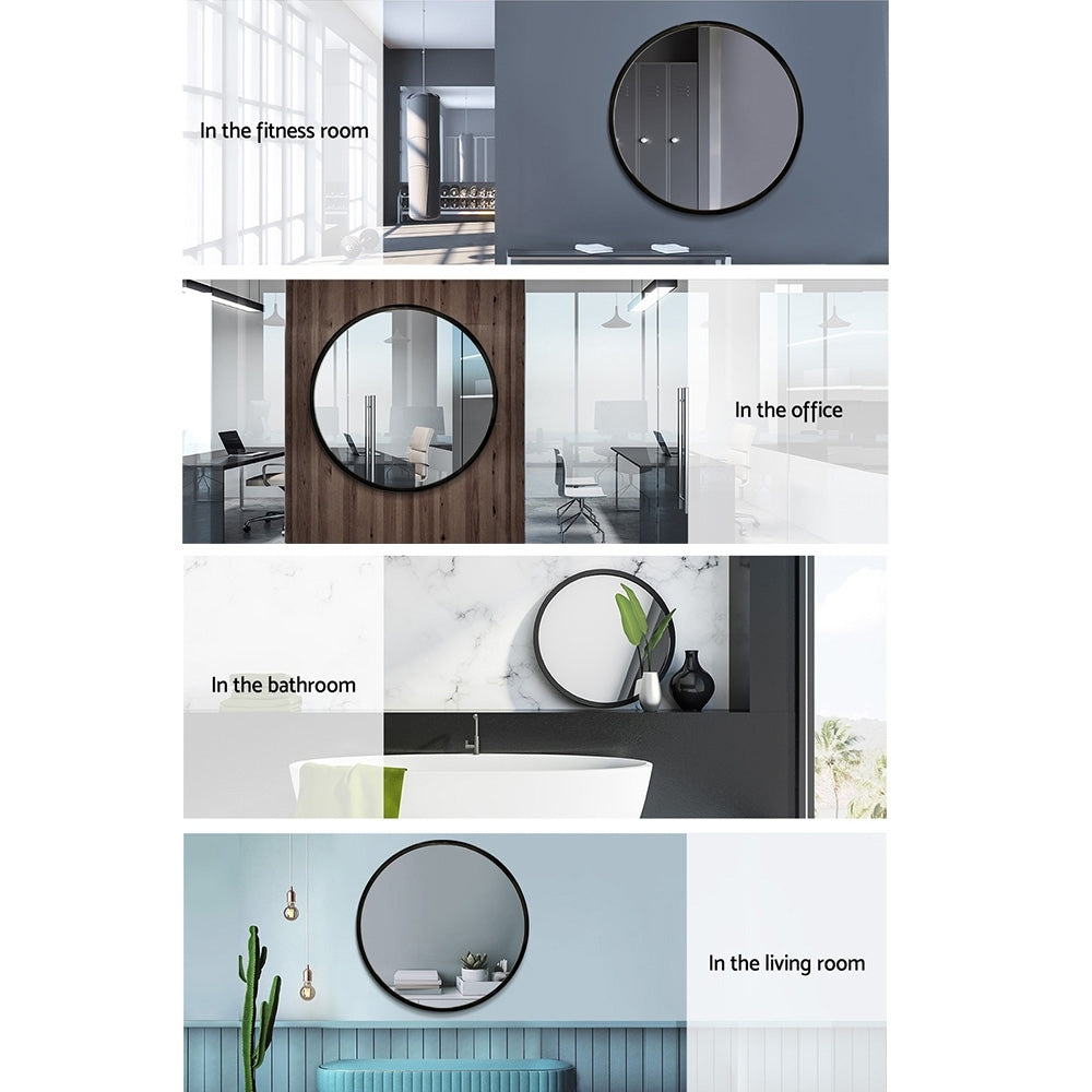 2 Wall Mirror Makeup 70cm Home Decor Framed Mirrors Bathroom Round Black