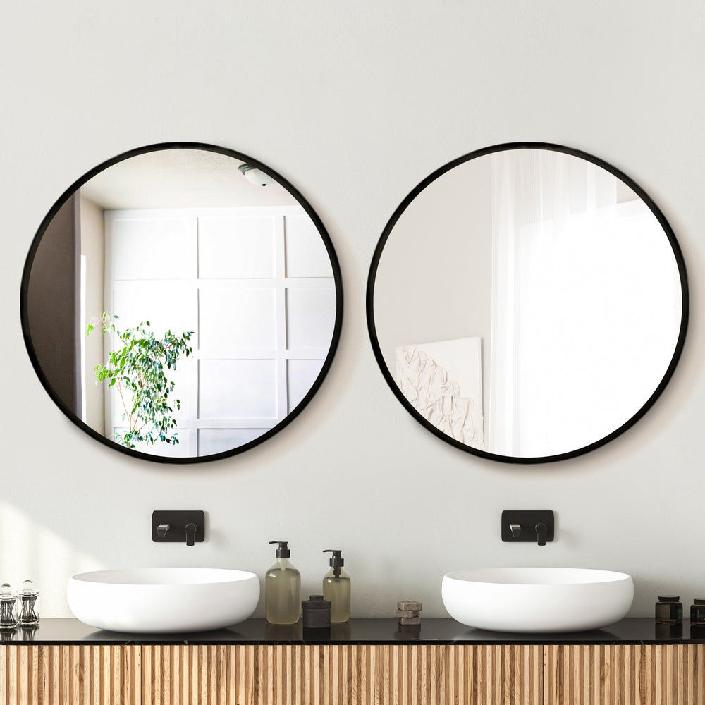 2 Wall Mirror Makeup 80cm Home Decor Framed Mirrors Bathroom Round Black