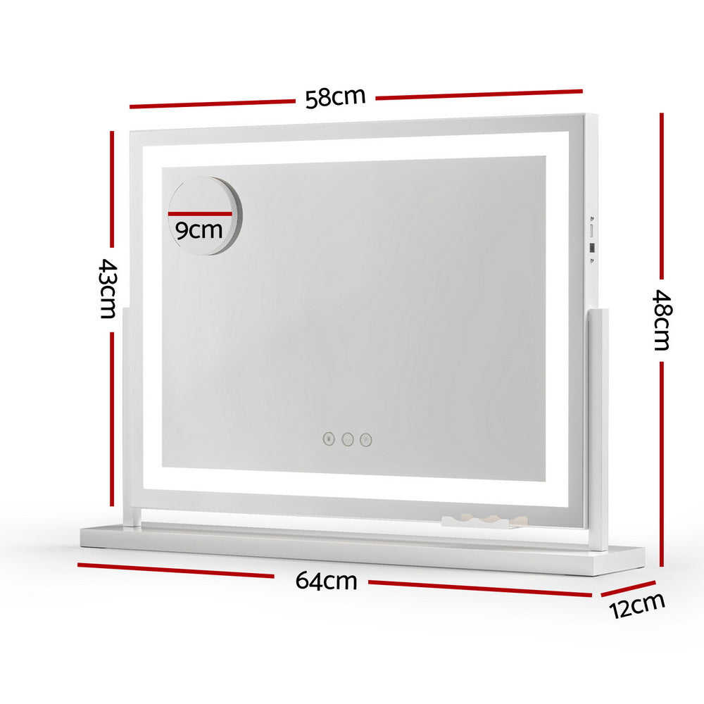 Mirror 58x46cm 360～ Rotatable Vanity Mirror with Lights Bright Light Strip Adjustable