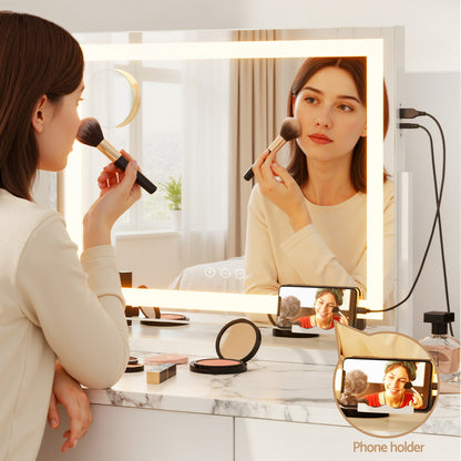 Mirror 58x46cm 360～ Rotatable Vanity Mirror with Lights Bright Light Strip Adjustable