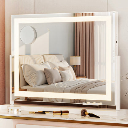 Mirror 58x46cm 360～ Rotatable Vanity Mirror with Lights Bright Light Strip Adjustable