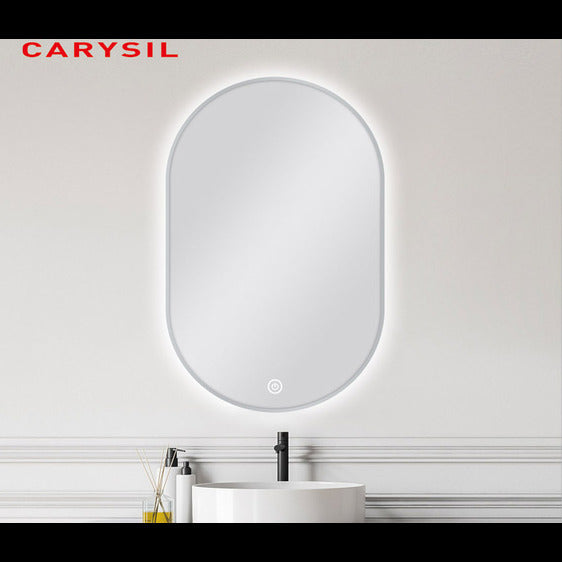 600 X 900MM OVAL SHAPE BRUSHED NICKEL FRAMED CARYSIL LED MIRROR