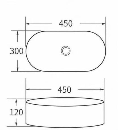 450 x 300 x 120 mm Round Gloss White Above Counter Ceramic Basin