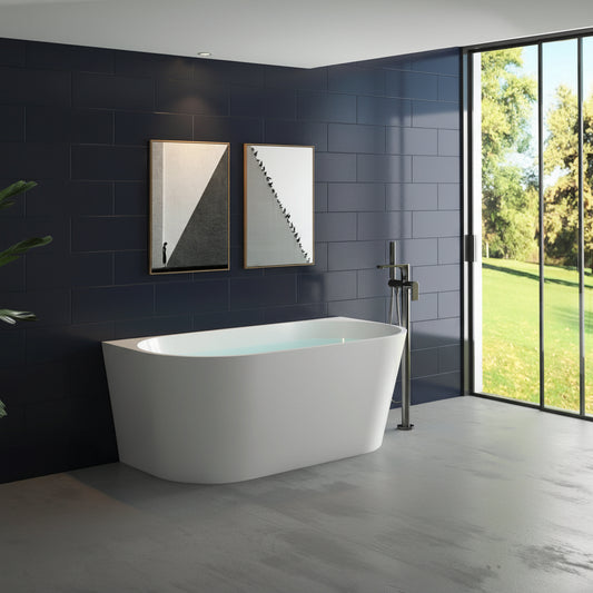 1700x800x600mm Back to Wall Acrylic GLOSSY White Bathtub NO Overflow