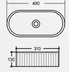 490 x 310 x 130mm Oval Matte White Fluted Above Counter Ceramic Basin