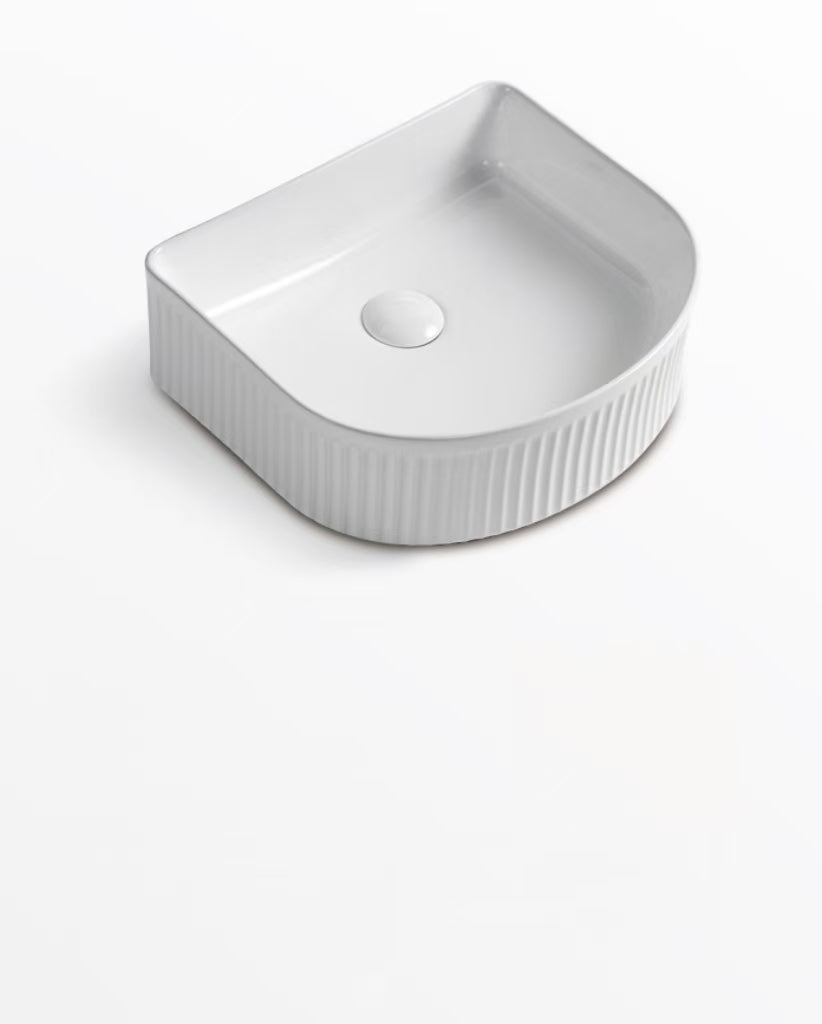 400 x 350 x 130 mm Arch Gloss White Fluted Above Counter Ceramic Basin