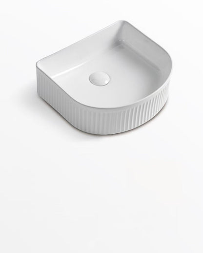 400 x 350 x 130mm Arch Matte White Fluted Above Counter Ceramic Basin