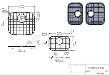 Stainless Steel Chrome Sink Grid for Carysil New Beethoven D200