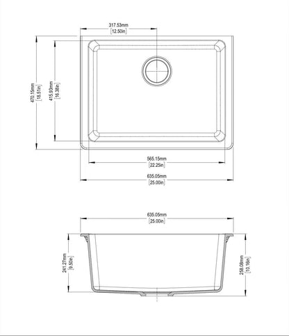 White Granite Quartz Stone Undermount Kitchen Sink Single Bowl 635*470*241mm
