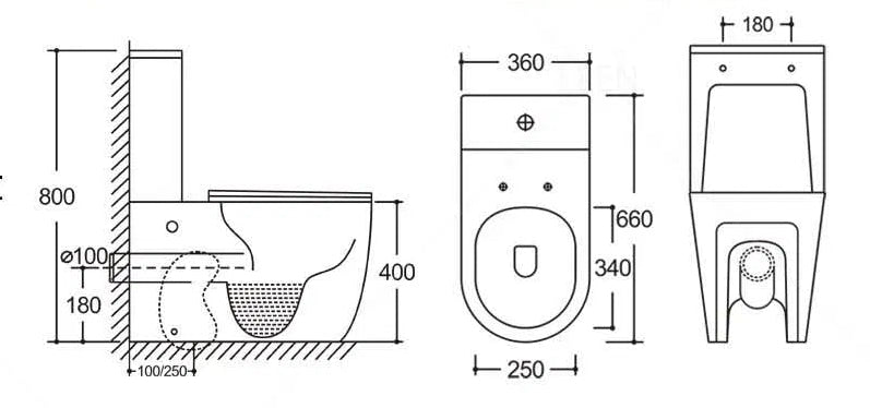660 × 360 × 800 mm One hole Tornado Back to Wall Toilet Suite – Gloss White