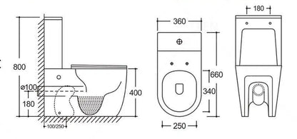 660 × 360 × 800 mm One hole Tornado Back to Wall Toilet Suite – Gloss White