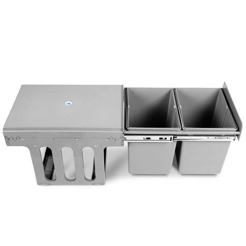 Pull Out Bin Kitchen Double Basket 2X15L Grey