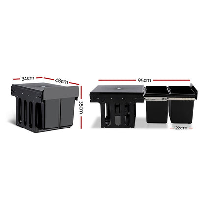 Pull Out Bin Kitchen Double Basket 2X15L Black