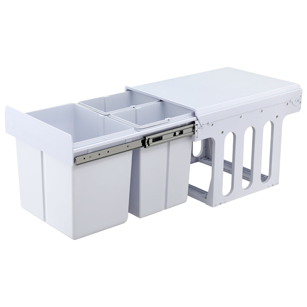 Pull Out Bin Kitchen Triple Slide Garbage Rubbish Bins Basket White 31L