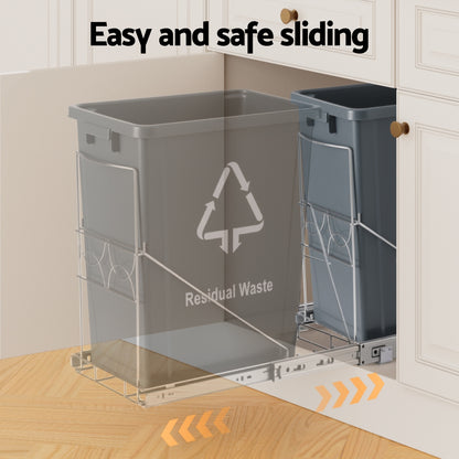 Pull Out Bin Kitchen Cabinet Slide Garbage Rubbish Bins Basket 40L Grey