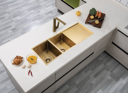 1160x460x230mm Brushed Yellow Gold 3mm Handmade Top/Undermount Double Bowls Kitchen Sink
