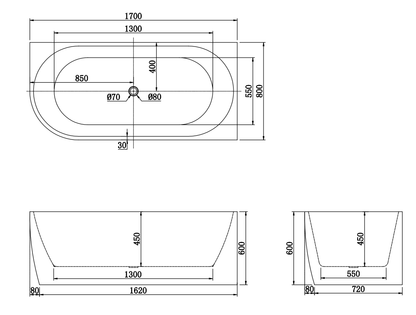 1700x800x600mm Gina Right Corner Matte White