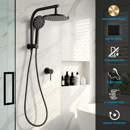 9'' Rain Shower Head Set Handheld Round High Pressure Mixer Tap Chrome