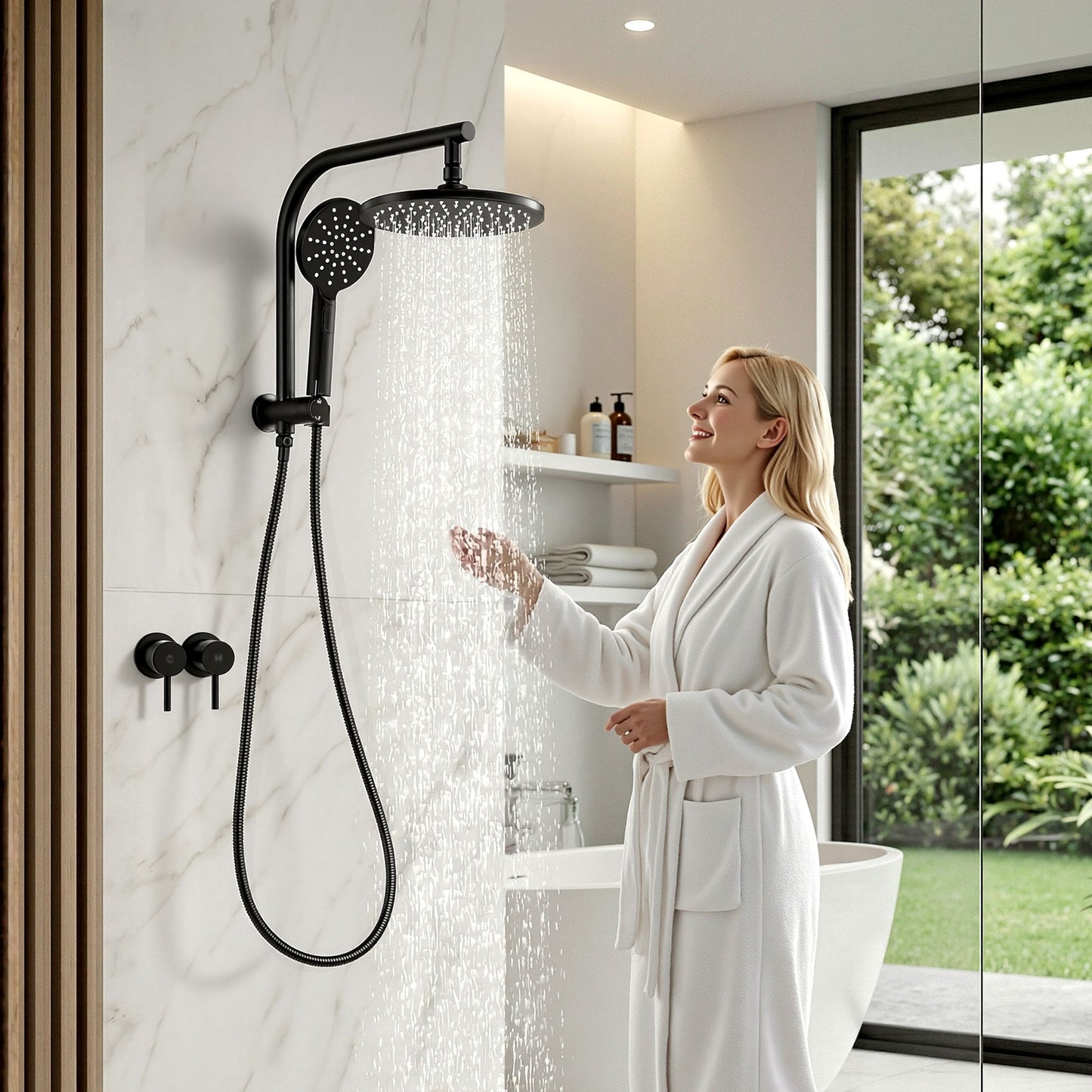 9'' Rain Shower Head Set Handheld Round High Pressure Twins Tap Chrome