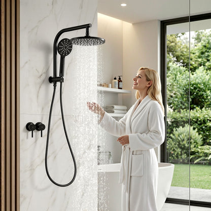 9'' Rain Shower Head Set Handheld Round High Pressure Twins Tap Chrome