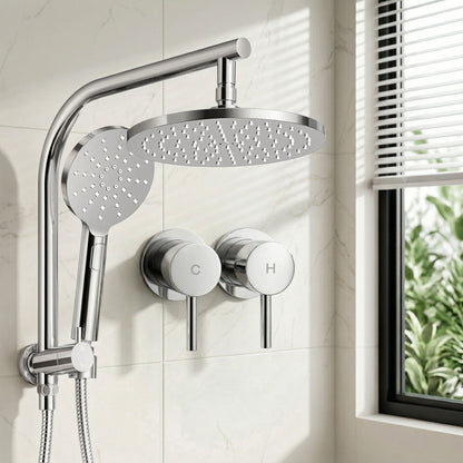 9'' Rain Shower Head Set Handheld Round High Pressure Twins Tap Chrome