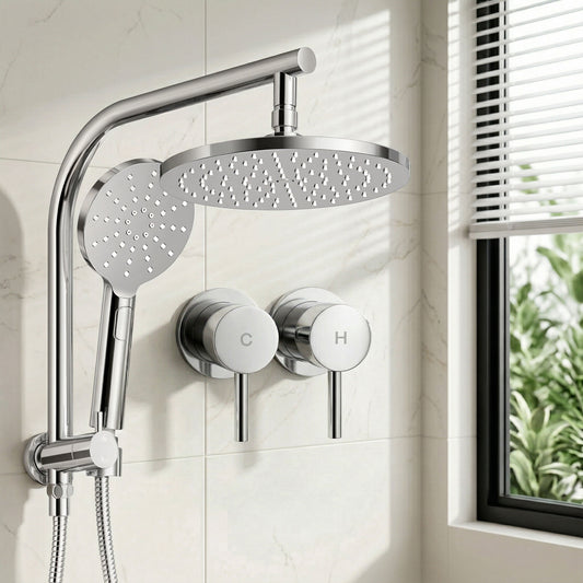 9'' Rain Shower Head Set Handheld Round High Pressure Twins Tap Chrome