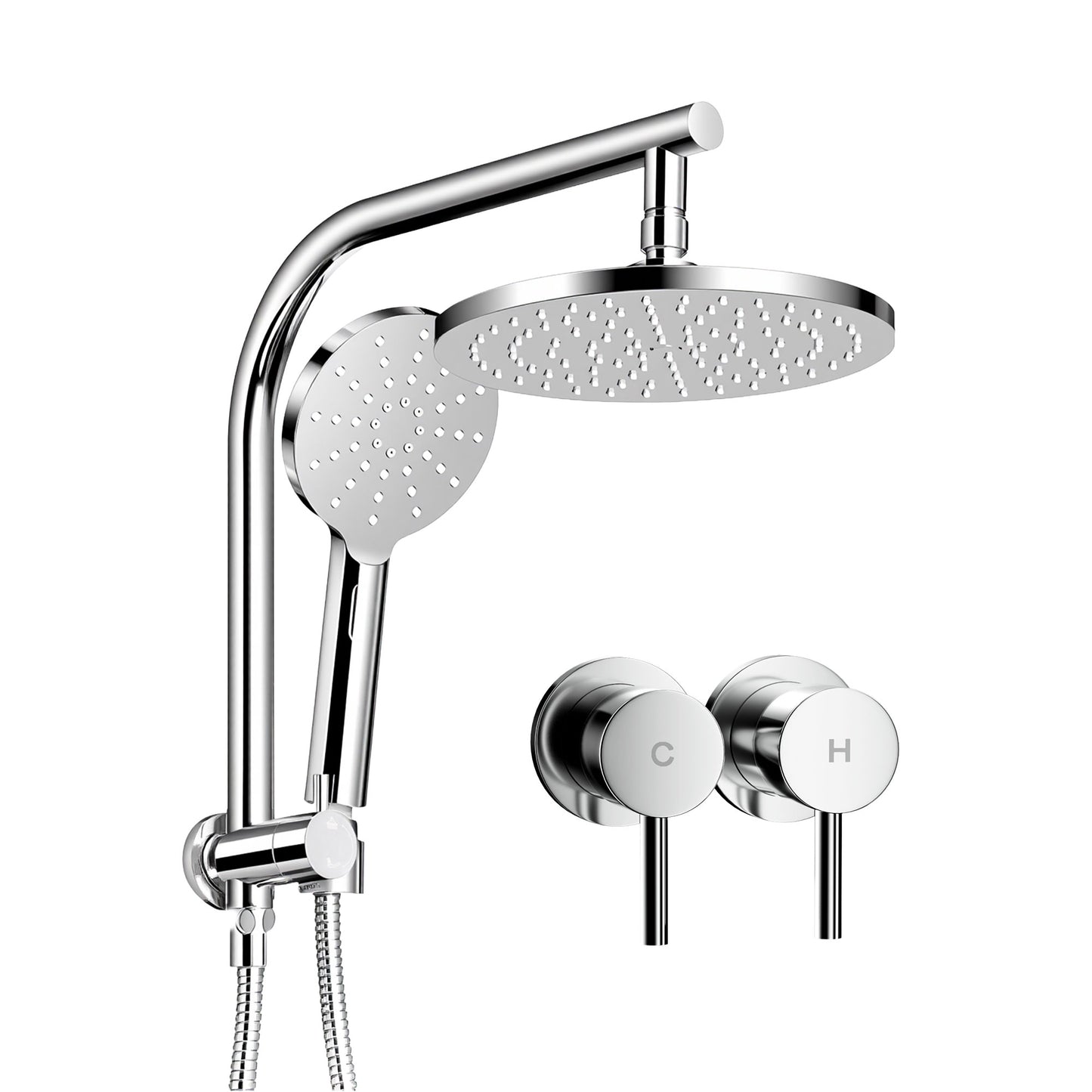 9'' Rain Shower Head Set Handheld Round High Pressure Twins Tap Chrome