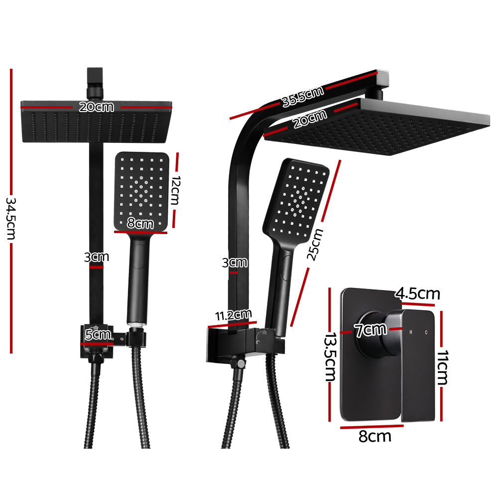8'' Rain Shower Head Set Handheld Square High Pressure Mixer Tap Black