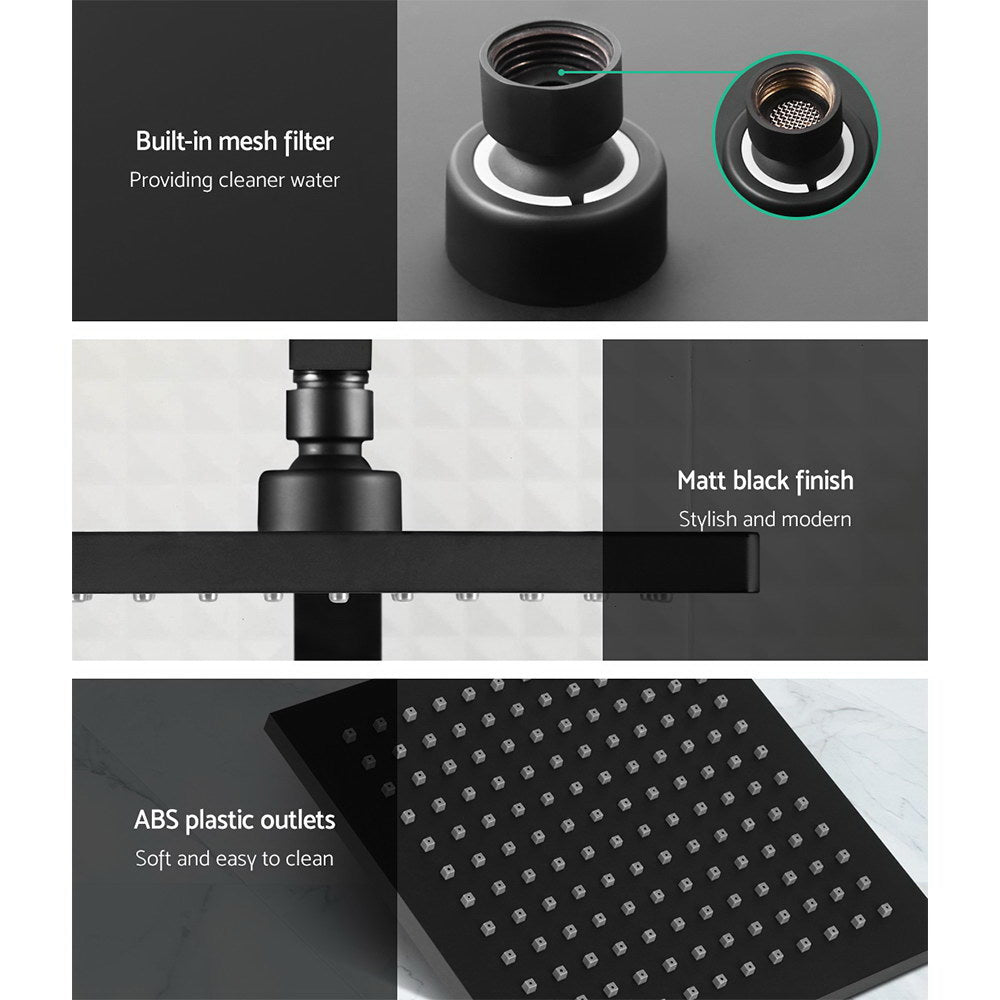 8'' Rain Shower Head Set Handheld Square High Pressure Mixer Tap Black