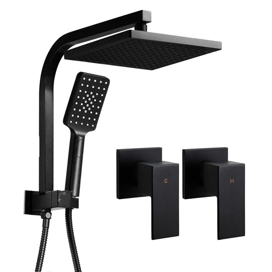 8'' Rain Shower Head Set Handheld Square High Pressure Twins Tap Black