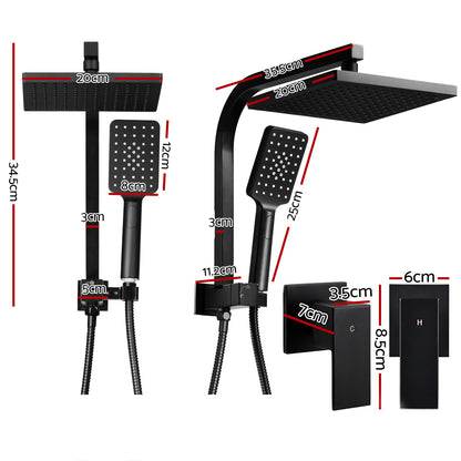 8'' Rain Shower Head Set Handheld Square High Pressure Twins Tap Black