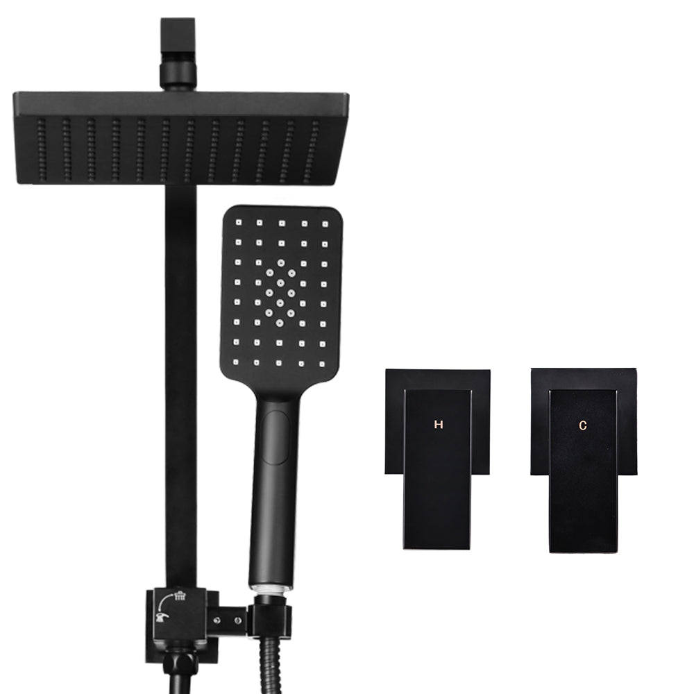 8'' Rain Shower Head Set Handheld Square High Pressure Twins Tap Black