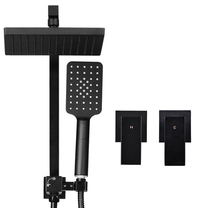 8'' Rain Shower Head Set Handheld Square High Pressure Twins Tap Black