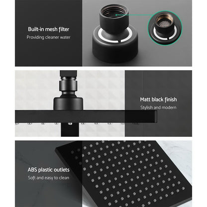 8'' Rain Shower Head Set Handheld Square High Pressure Twins Tap Black