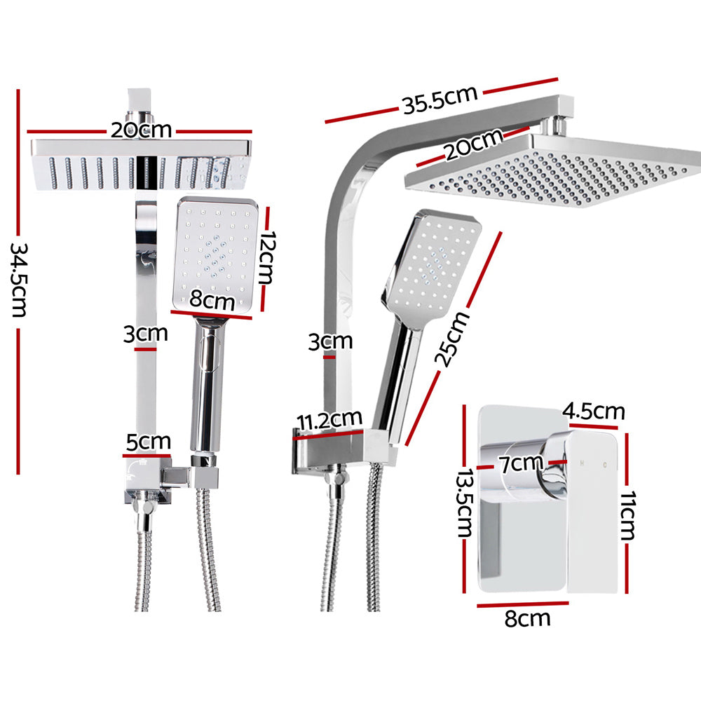 8'' Rain Shower Head Set Handheld Square High Pressure Mixer Tap Chrome