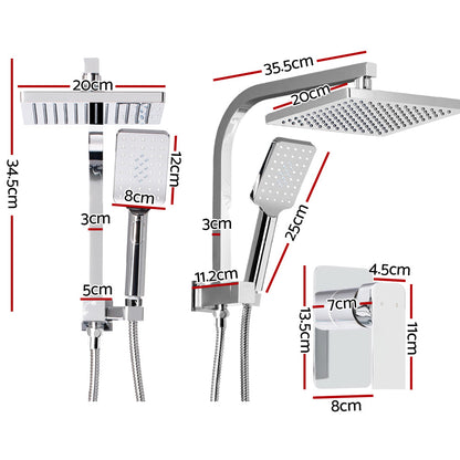 8'' Rain Shower Head Set Handheld Square High Pressure Mixer Tap Chrome