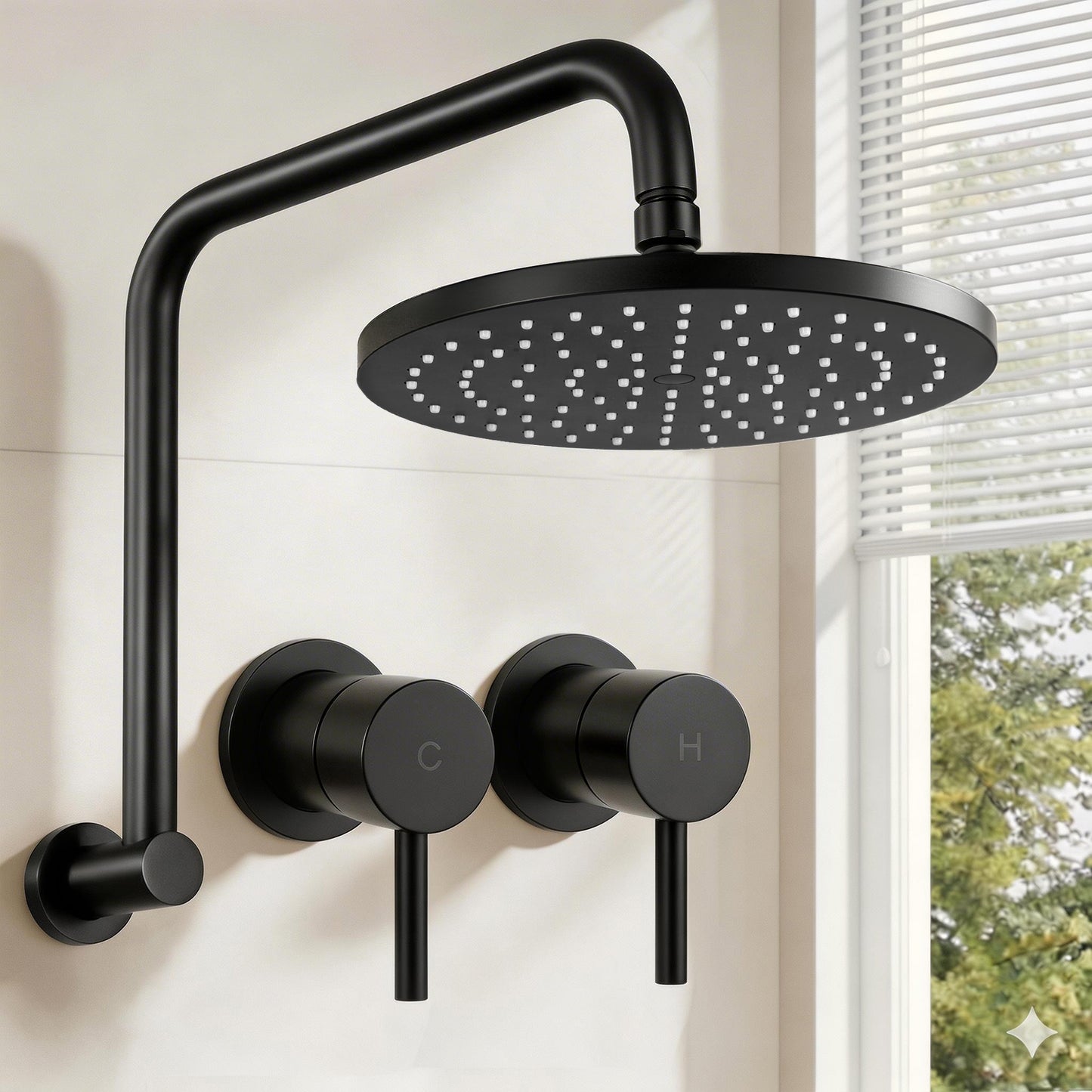 9'' Rain Overhead Swivel Shower Head with Wall Twin Swivel Bathroom Tap