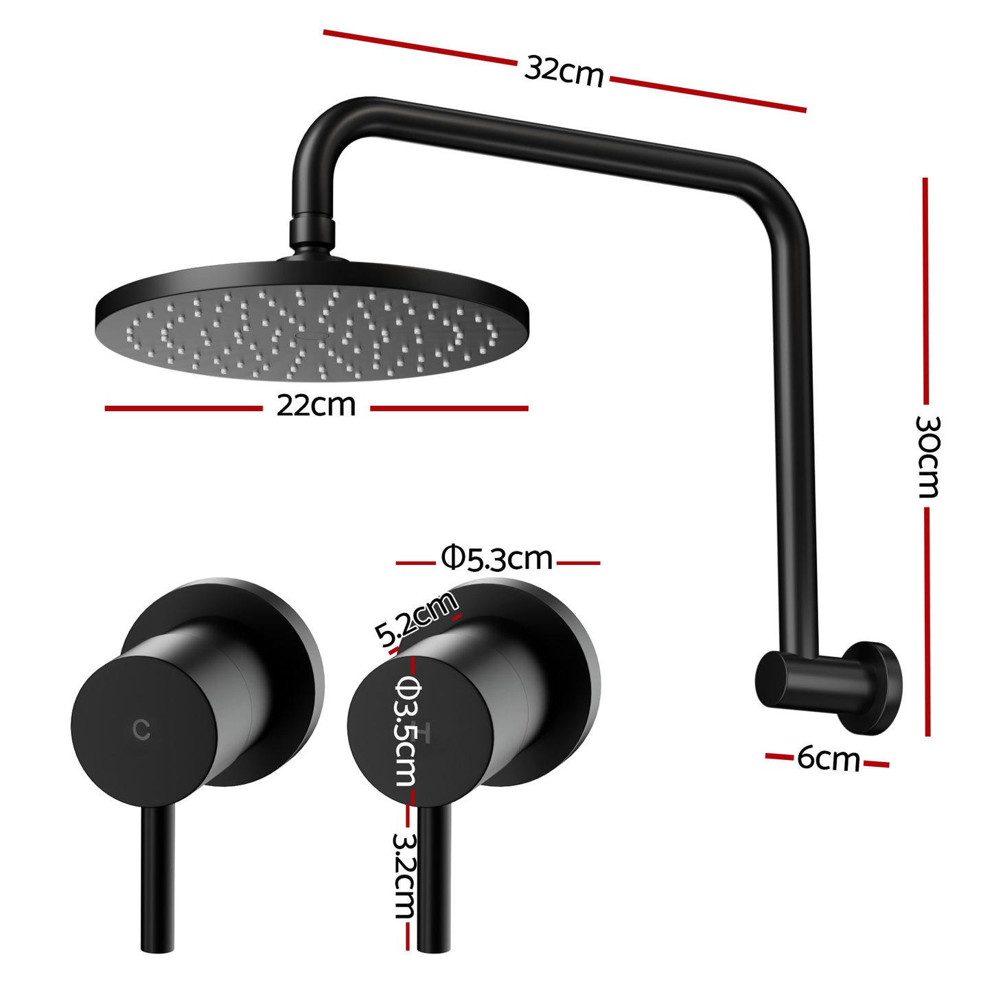 9'' Rain Overhead Swivel Shower Head with Wall Twin Swivel Bathroom Tap
