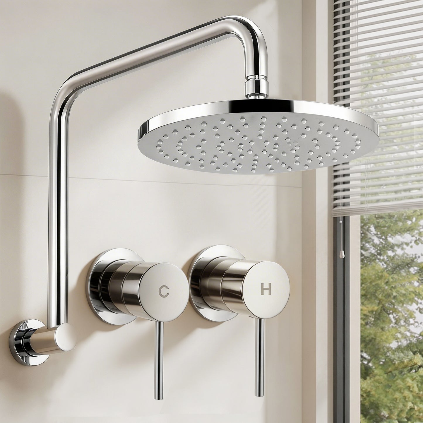 9'' Rain Overhead Swivel Shower Head with Wall Twin Swivel Bathroom Tap Silver