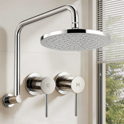 9'' Rain Overhead Swivel Shower Head with Wall Twin Swivel Bathroom Tap Silver