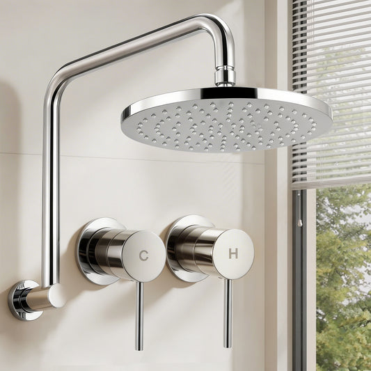 9'' Rain Overhead Swivel Shower Head with Wall Twin Swivel Bathroom Tap Silver
