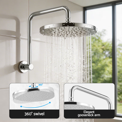 9'' Rain Overhead Swivel Shower Head with Wall Twin Swivel Bathroom Tap Silver