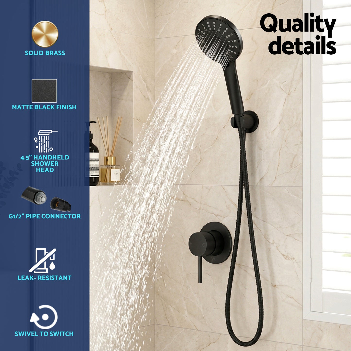 4.5" Handheld Shower Head Round with Wall Bathroom Mixer