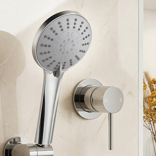 4.5" Handheld Shower Head Round with Wall Bathroom Mixer Silver