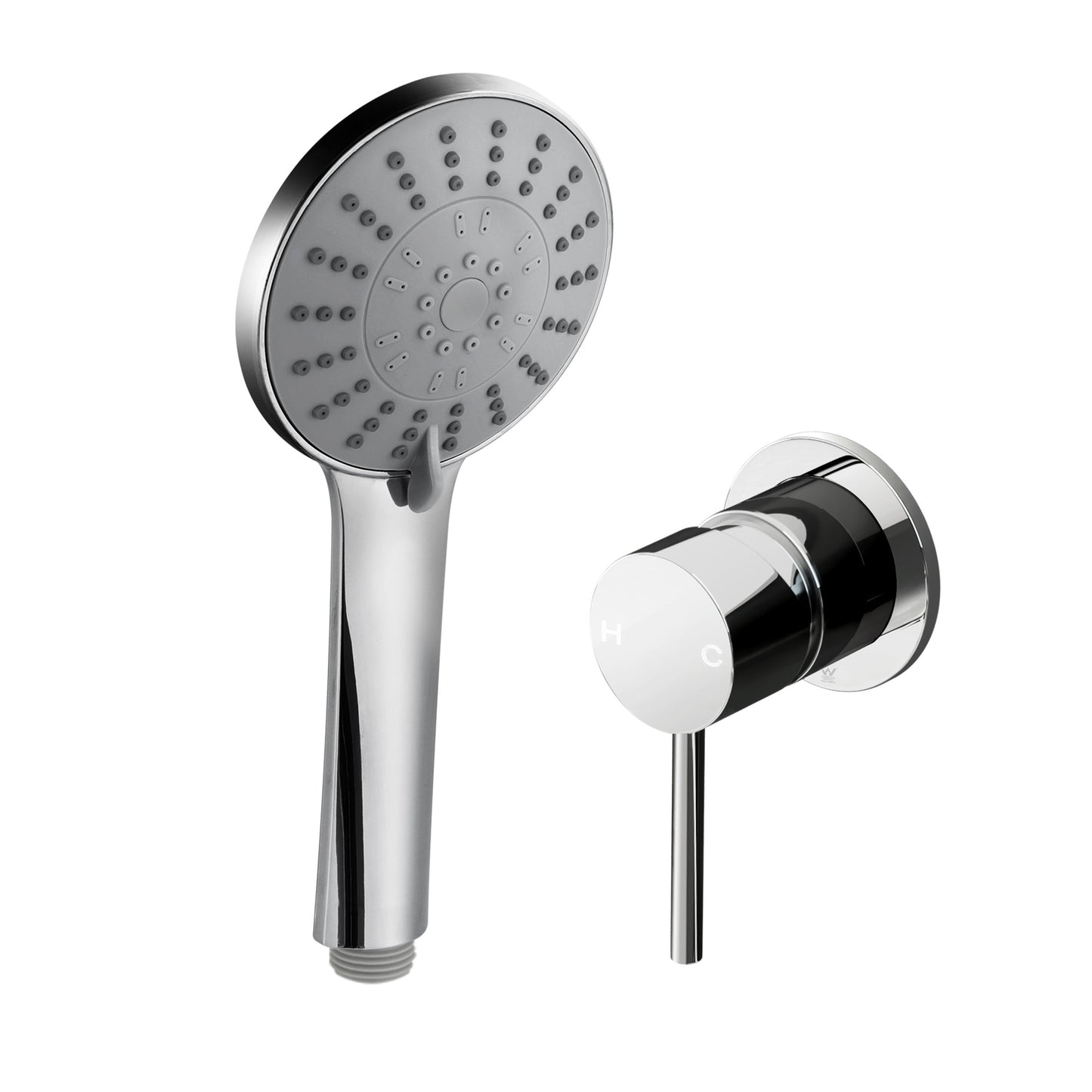 4.5" Handheld Shower Head Round with Wall Bathroom Mixer Silver