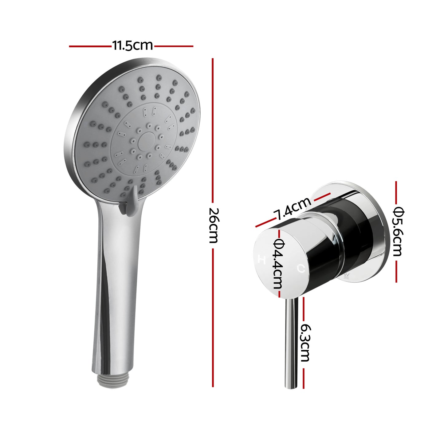 4.5" Handheld Shower Head Round with Wall Bathroom Mixer Silver