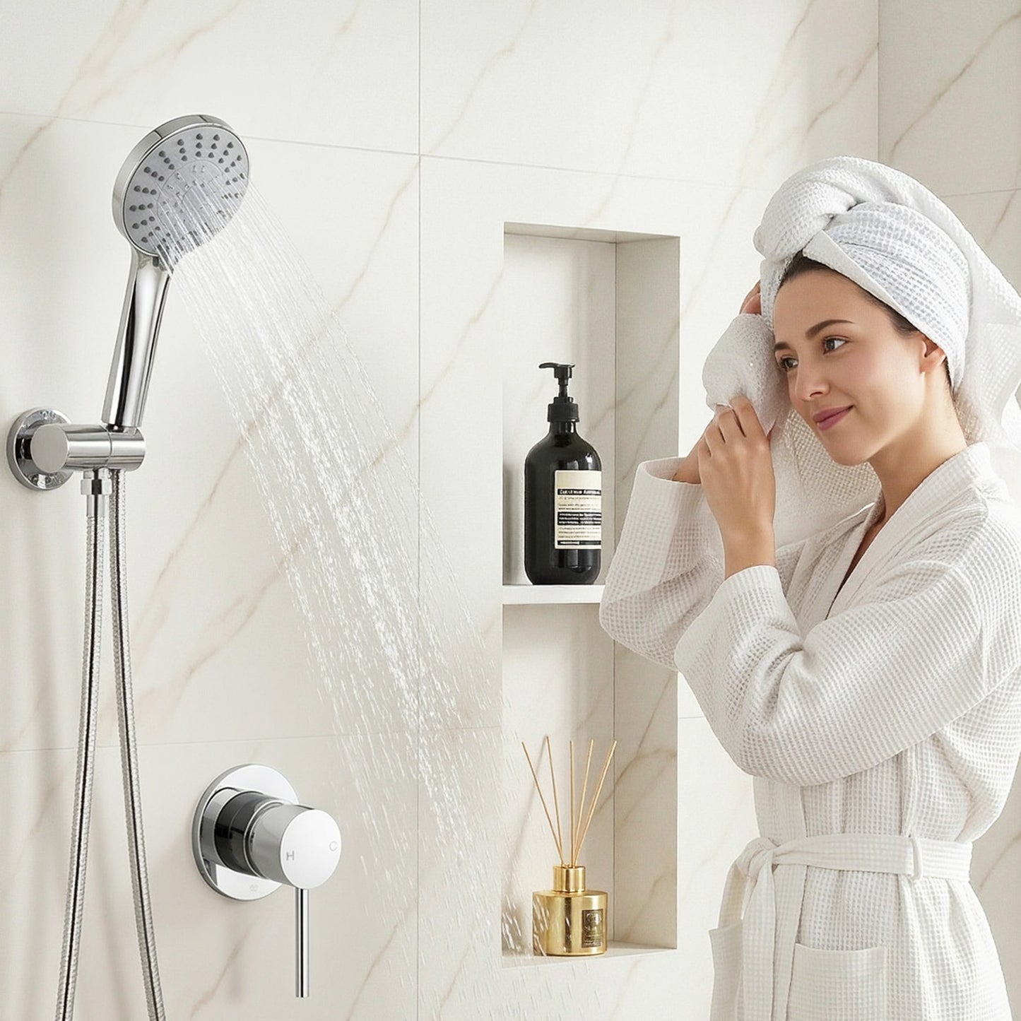 4.5" Handheld Shower Head Round with Wall Bathroom Mixer Silver