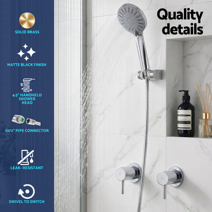 4.5" Handheld Shower Head Round with Wall Twin Swivel Bathroom Tap Silver
